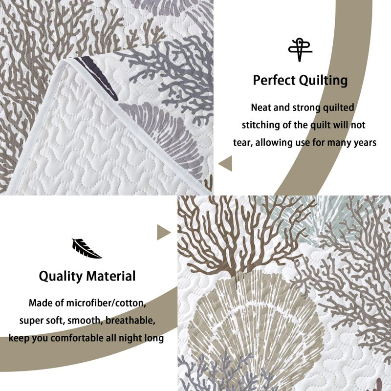 Tritard 3 Piece Coastal Quilt Sets Full/Queen Size - Reversible Microfiber Quilts with 2 Shams Soft Lightweight Beach Bedding Nautical Bedspread Summer Comforter Set for All Season  90''x96''  C2 - Image 4